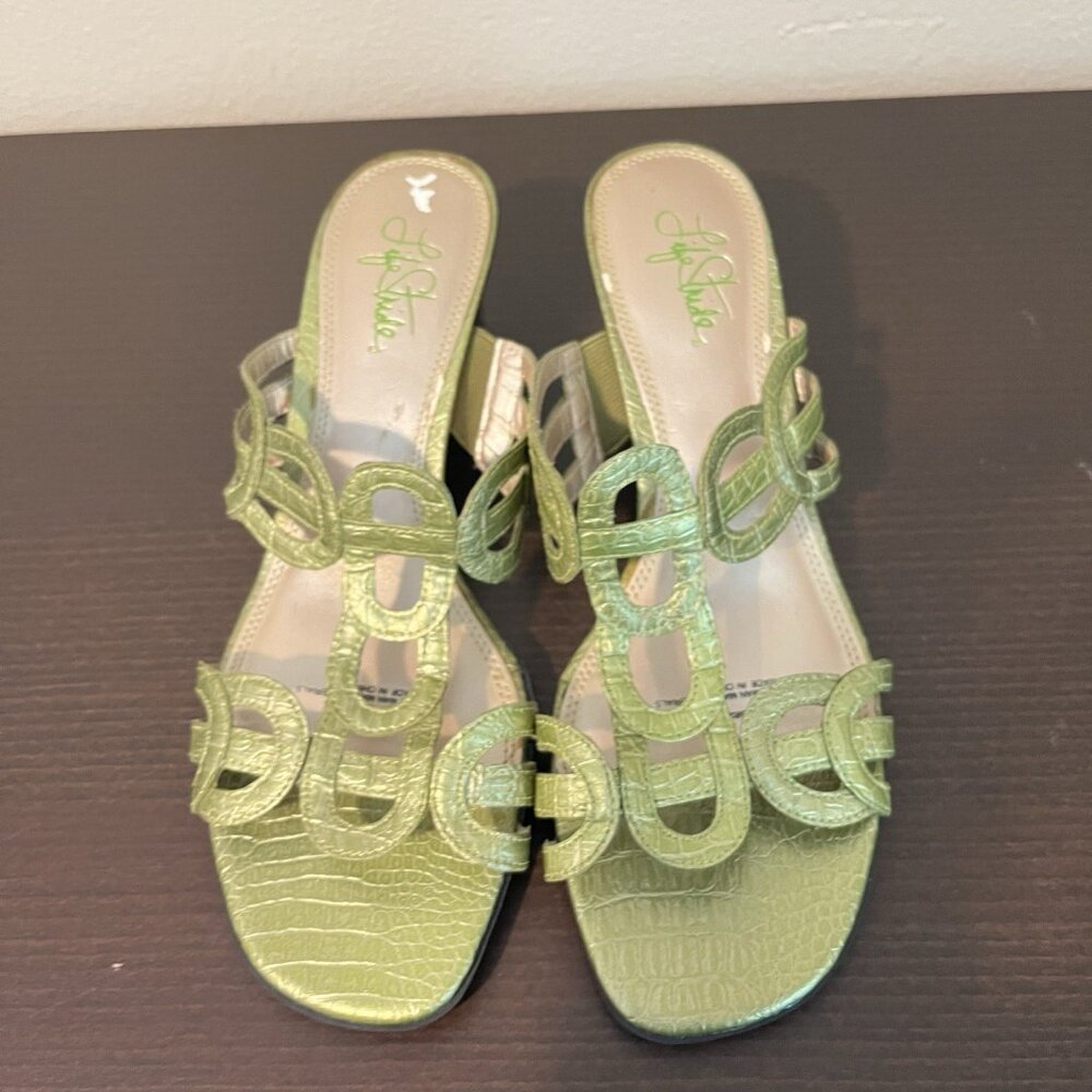 Green Heels Mules Strappy 90s Y2K Lifestride 9 Retro Chain Bride pastel fun 200s